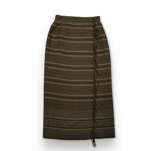 Ralph Lauren Equestrian Brown Striped Wool Wrap Maxi Skirt Size 8P